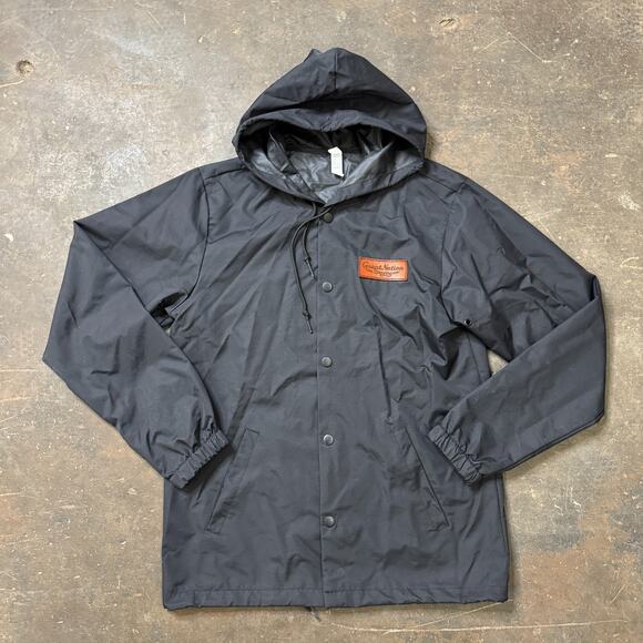 Great Notion Brewing Jacket Mens Snap Button Black M Nylon Hoodie Portland PDX - Picture 1 of 7